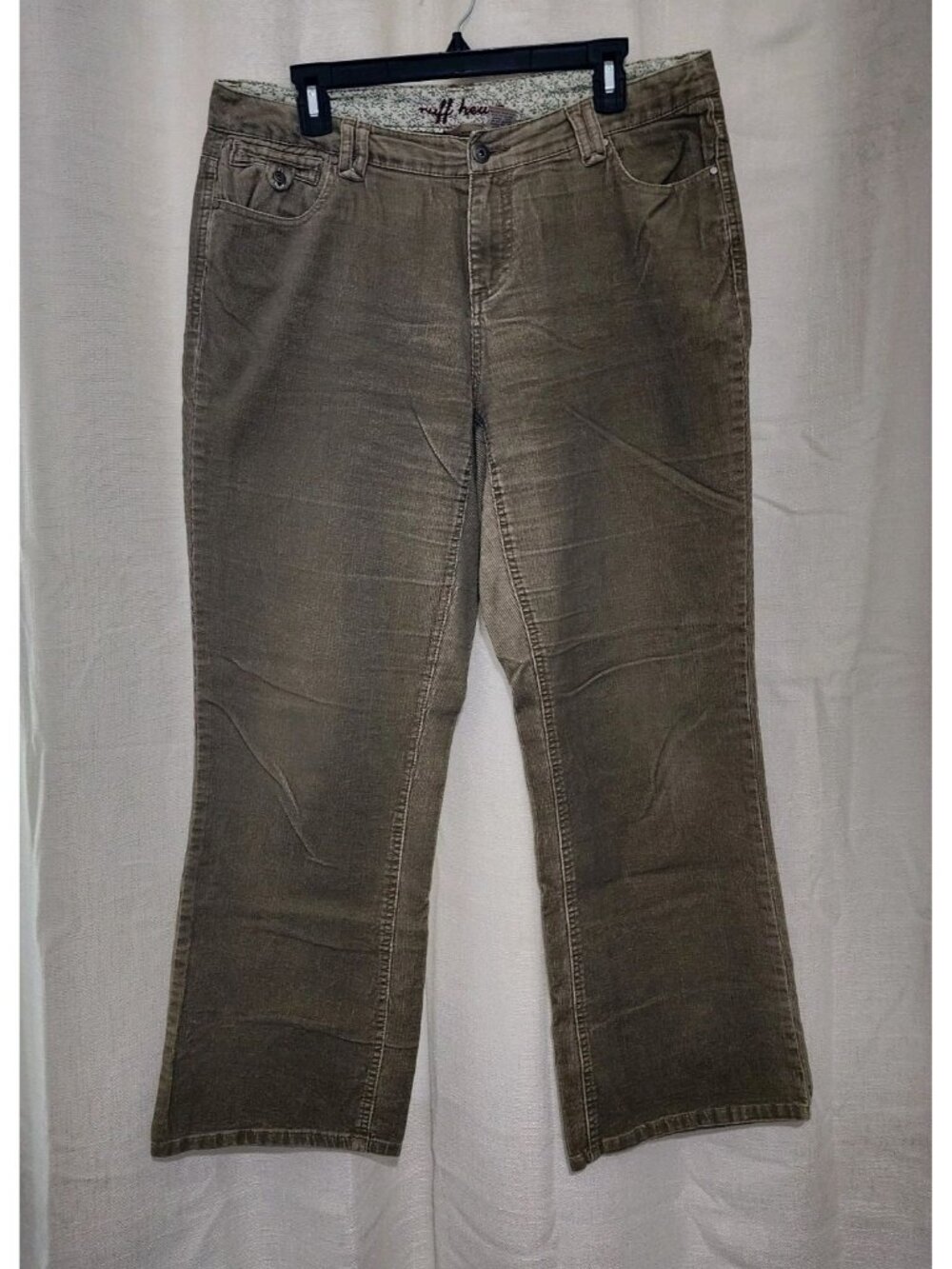 Ruff Hewn Women's Pants Bootcut Mid Rise Well Worn Corduroy Green Size 10